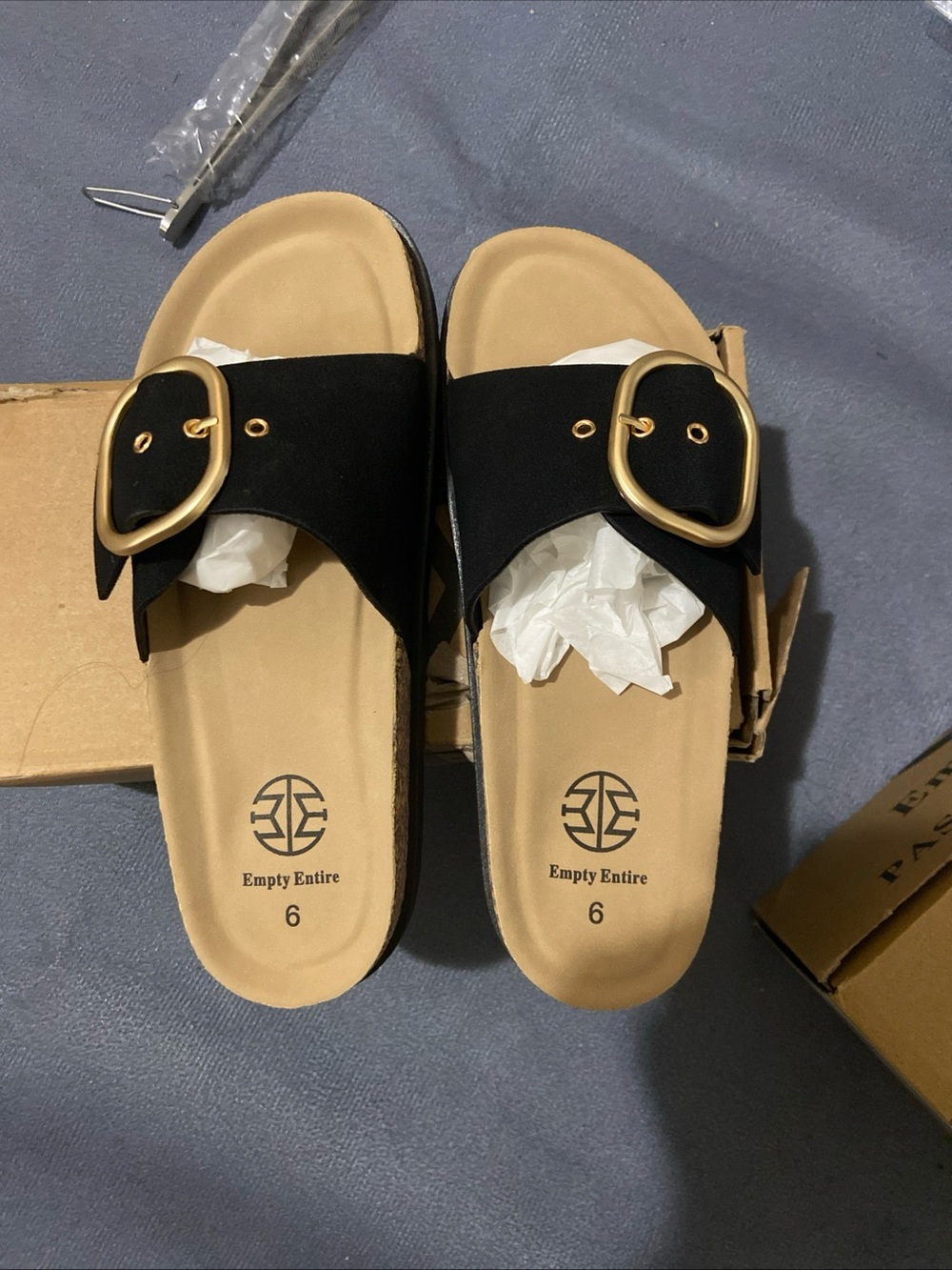 Women's Cork Sandals, Arch Support Fashion Slides with Metal Buckle - Size 6